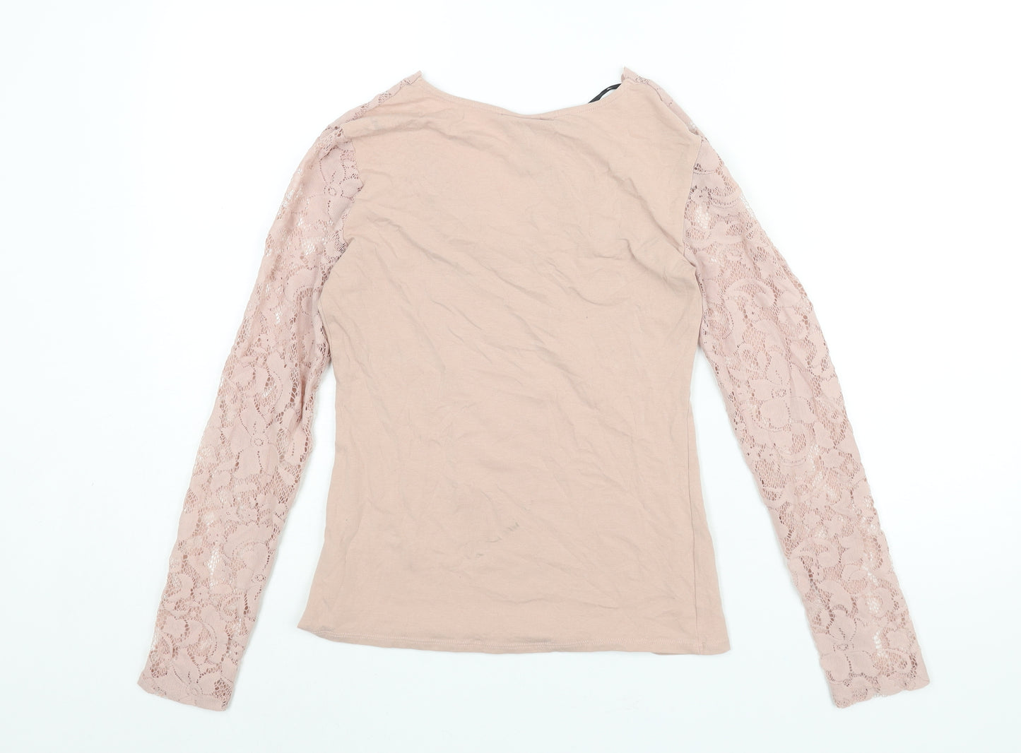 H&M Womens Pink Cotton Basic Blouse Size S V-Neck - Lace