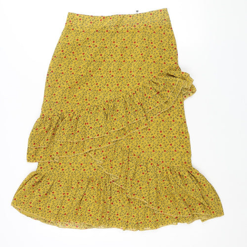 Sweewe Womens Yellow Geometric Polyester A-Line Skirt Size S Zip - Frill Floral Print
