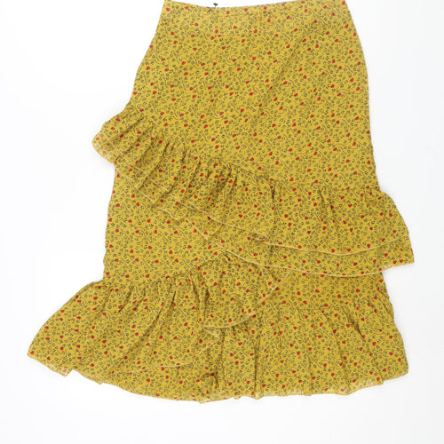 Sweewe Womens Yellow Geometric Polyester A-Line Skirt Size S Zip - Frill Floral Print