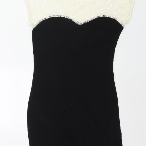 New Look Womens Black Viscose Mini Size 10 Round Neck Pullover - Lace