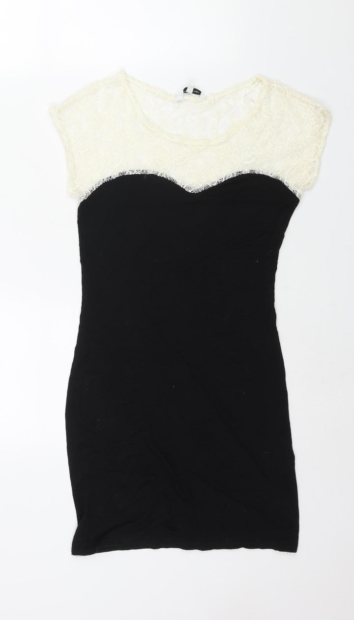 New Look Womens Black Viscose Mini Size 10 Round Neck Pullover - Lace