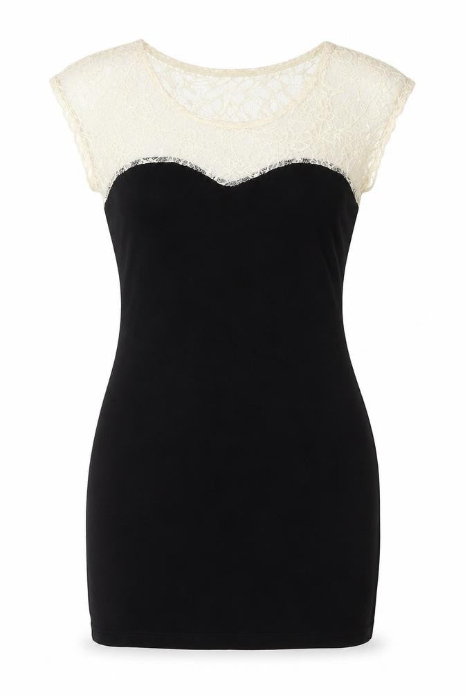 Front view of New Look women’s black viscose mini, size UK 10, round neck pullover - lace