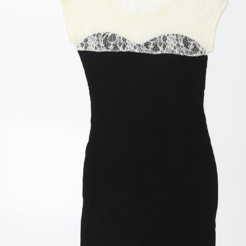 New Look Womens Black Viscose Mini Size 10 Round Neck Pullover - Lace