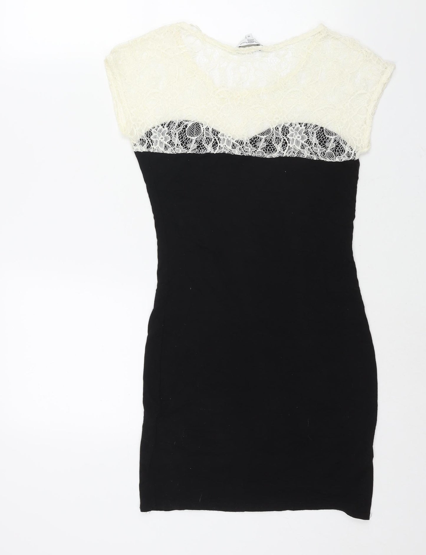 New Look Womens Black Viscose Mini Size 10 Round Neck Pullover - Lace