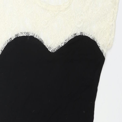 New Look Womens Black Viscose Mini Size 10 Round Neck Pullover - Lace