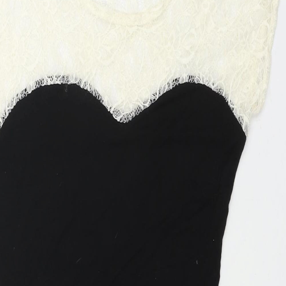 New Look Womens Black Viscose Mini Size 10 Round Neck Pullover - Lace