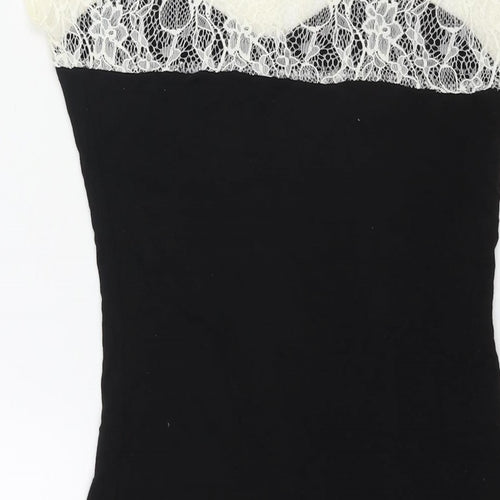New Look Womens Black Viscose Mini Size 10 Round Neck Pullover - Lace