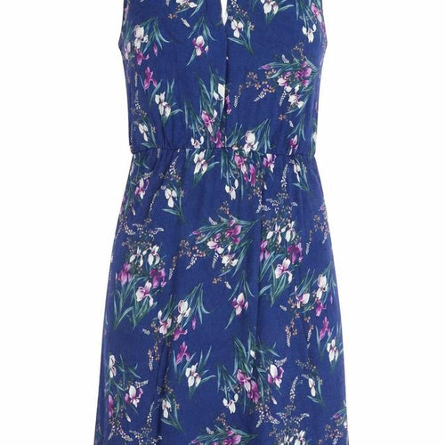 Oasis Womens Blue Floral Viscose Shift Size M Round Neck Button - V Neck Cut Out
