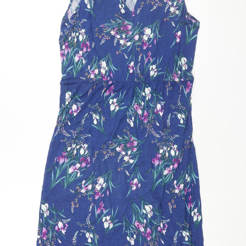 Oasis Womens Blue Floral Viscose Shift Size M Round Neck Button - V Neck Cut Out
