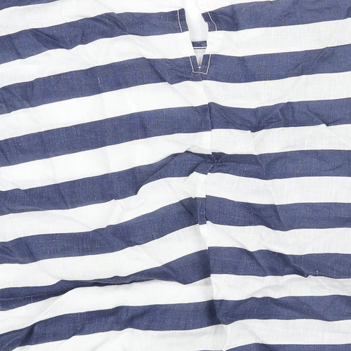 Bella Umbra Womens Blue Striped Linen Basic Blouse Size L Round Neck