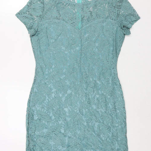 Tenki Womens Blue Polyester Shift Size 16 Round Neck Zip