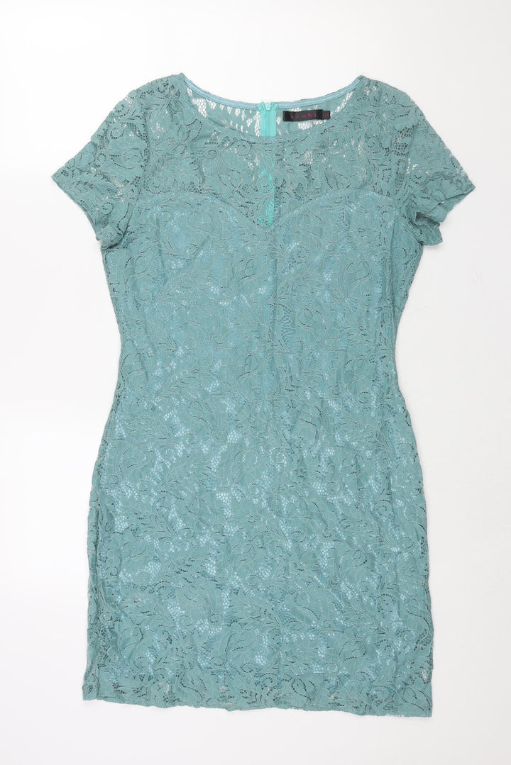 Tenki Womens Blue Polyester Shift Size 16 Round Neck Zip