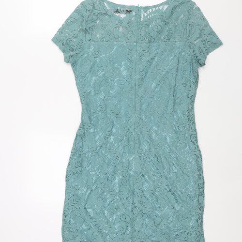 Tenki Womens Blue Polyester Shift Size 16 Round Neck Zip