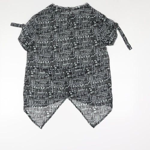 Label Lab Womens Grey Geometric Polyester Basic Blouse Size 14 Round Neck - Hi-Low Hem Buckle Detail