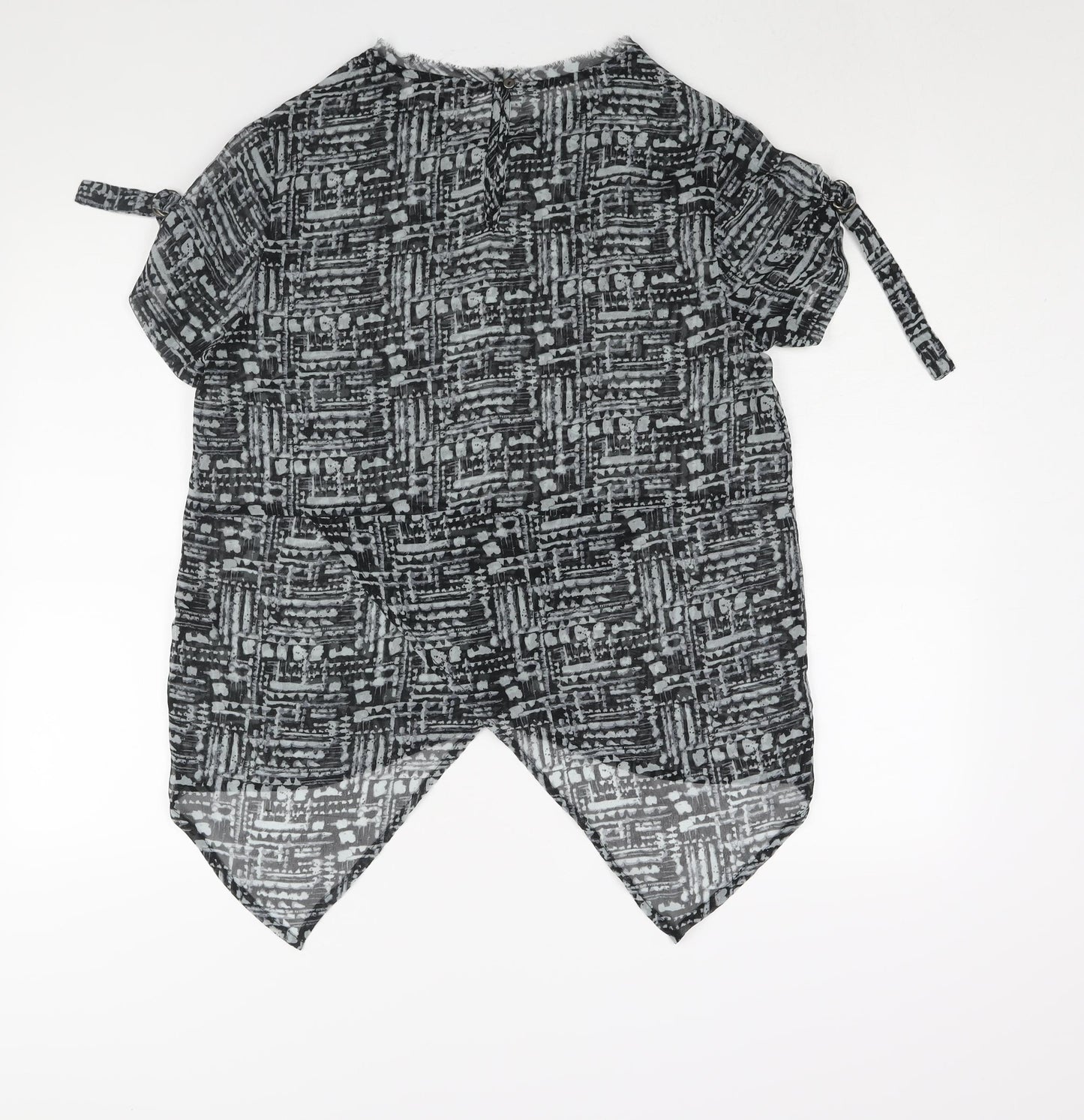 Label Lab Womens Grey Geometric Polyester Basic Blouse Size 14 Round Neck - Hi-Low Hem Buckle Detail