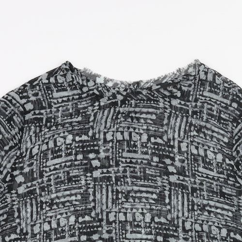 Label Lab Womens Grey Geometric Polyester Basic Blouse Size 14 Round Neck - Hi-Low Hem Buckle Detail