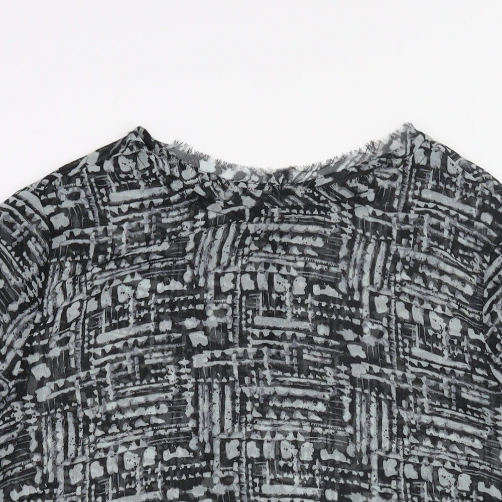 Label Lab Womens Grey Geometric Polyester Basic Blouse Size 14 Round Neck - Hi-Low Hem Buckle Detail