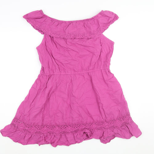 Red Herring Womens Pink Cotton A-Line Size 14 Boat Neck Pullover - Lace Trim