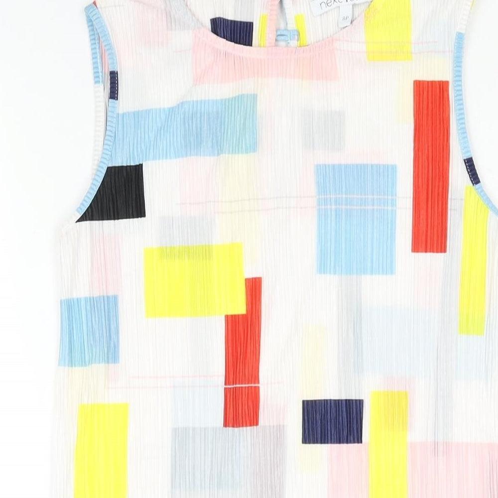 NEXT Womens Multicoloured Geometric Polyester Tunic Blouse Size 8 Round Neck - Side Slits