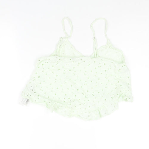 Zara Womens Green Cotton Cropped Blouse Size M Scoop Neck - Frill