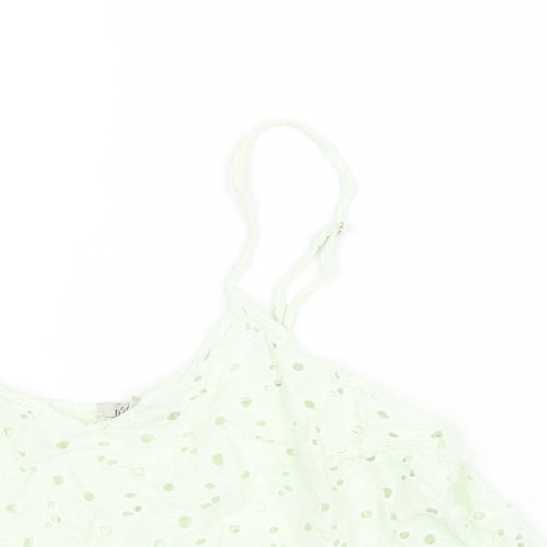 Zara Womens Green Cotton Cropped Blouse Size M Scoop Neck - Frill