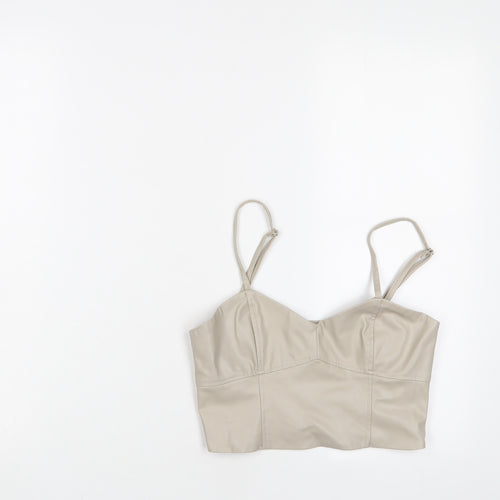 Zara Womens Beige Polyurethane Cropped T-Shirt Size XS Sweetheart