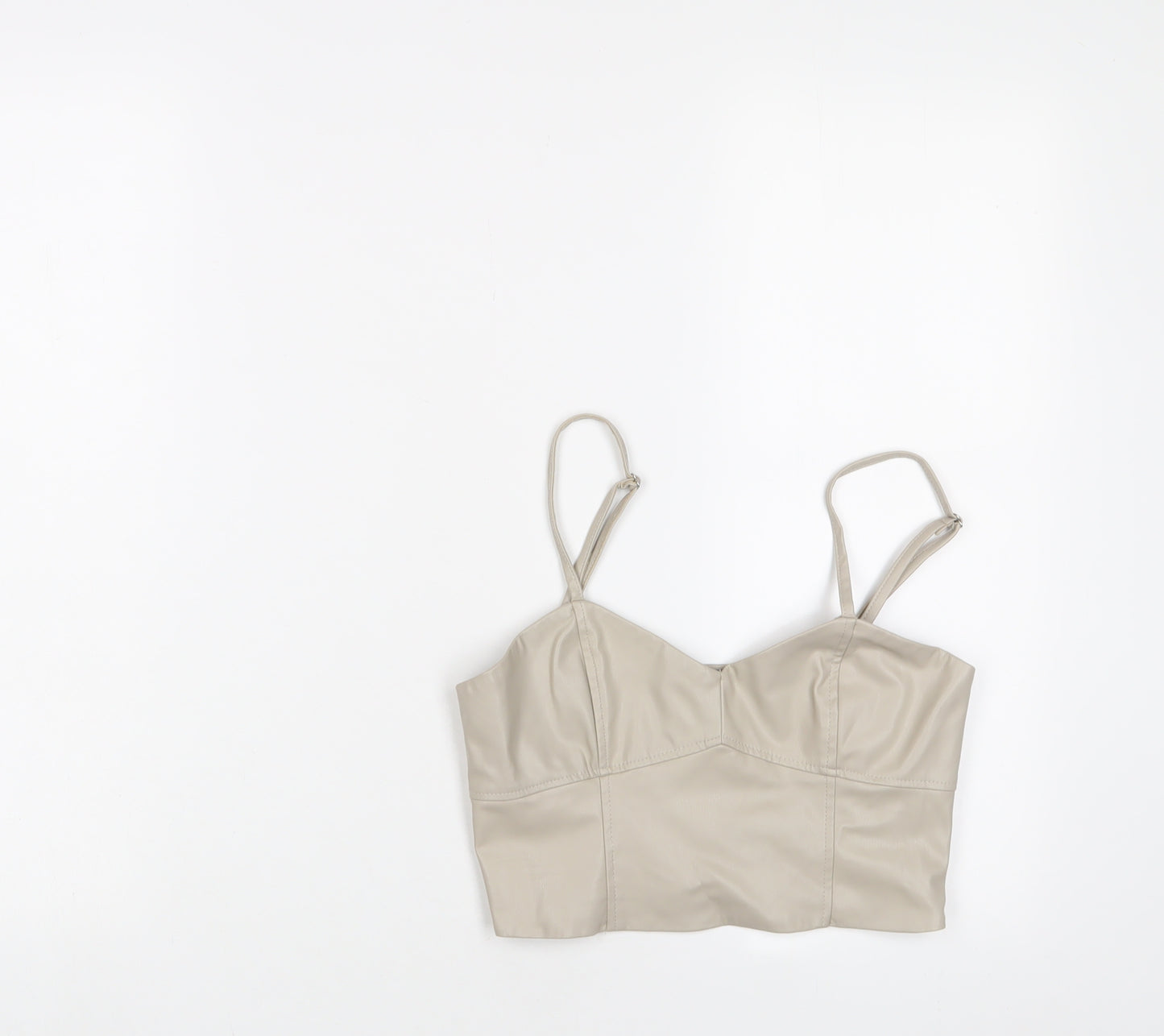 Zara Womens Beige Polyurethane Cropped T-Shirt Size XS Sweetheart