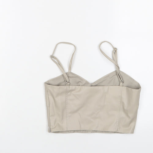Zara Womens Beige Polyurethane Cropped T-Shirt Size XS Sweetheart