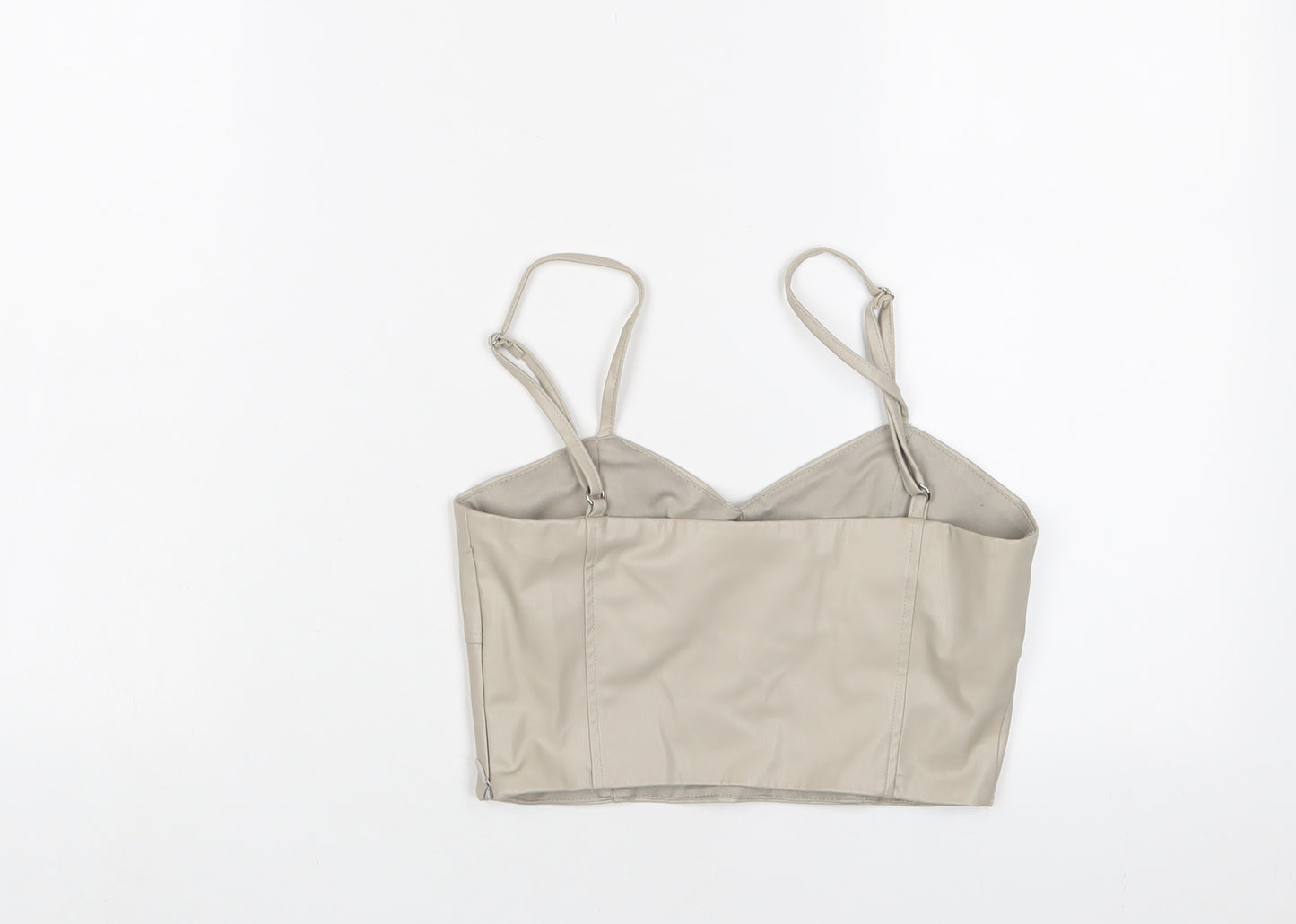 Zara Womens Beige Polyurethane Cropped T-Shirt Size XS Sweetheart