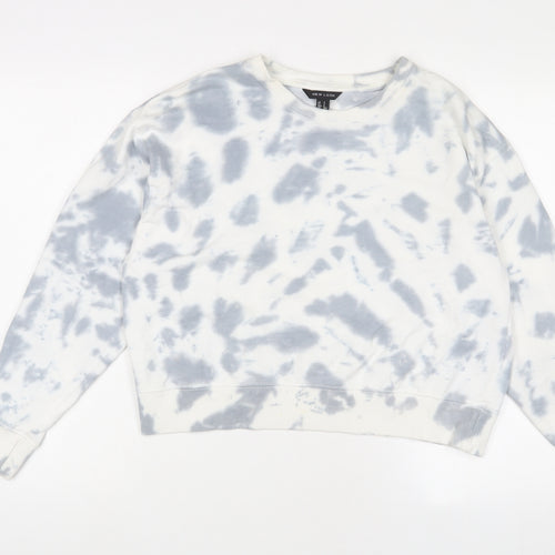 New Look Womens Blue Geometric Cotton Pullover Sweatshirt Size S Pullover