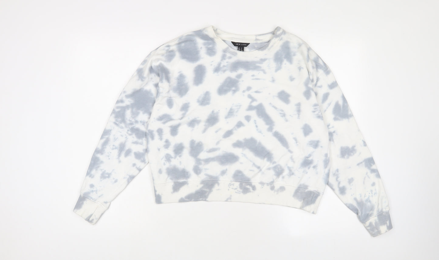 New Look Womens Blue Geometric Cotton Pullover Sweatshirt Size S Pullover