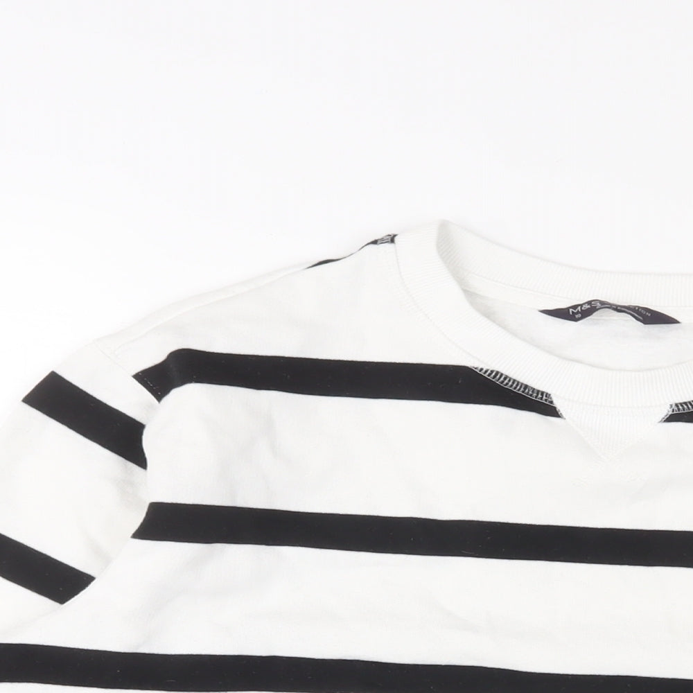 Marks and Spencer Womens White Striped Cotton Pullover Sweatshirt Size 10 Pullover