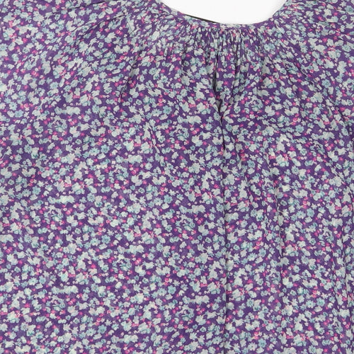 Zara Womens Purple Floral Polyester Basic T-Shirt Size L Collared - Keyhole neck