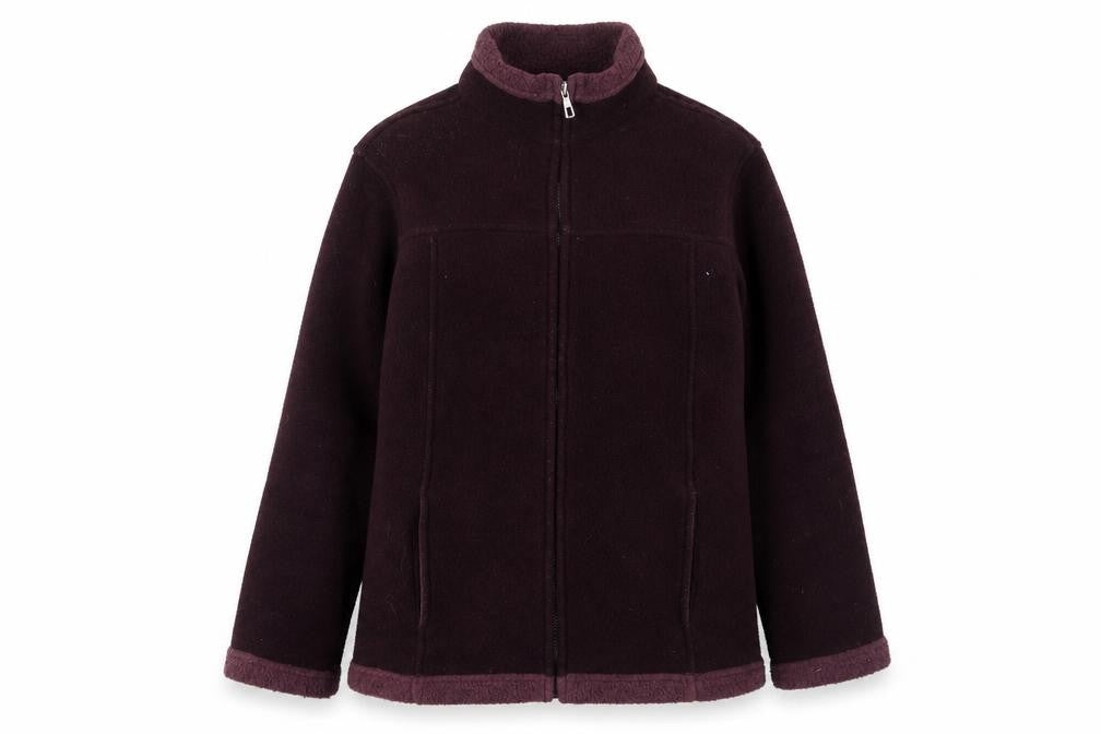 Front view of Marks & Spencer women’s purple jacket, size UK 12, zip