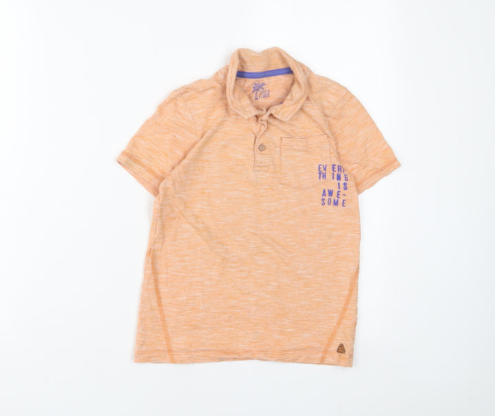 Mothercare Boys Orange Cotton Basic Polo Size 7-8 Years Collared Button