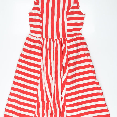 Marina Kaneva Womens Red Striped Polyester A-Line Size 12 Scoop Neck Pullover