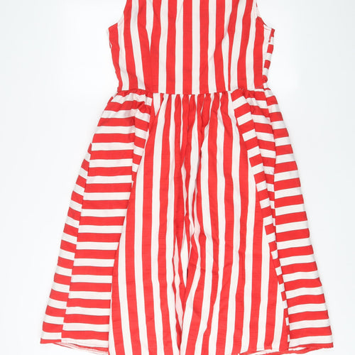 Marina Kaneva Womens Red Striped Polyester A-Line Size 12 Scoop Neck Pullover