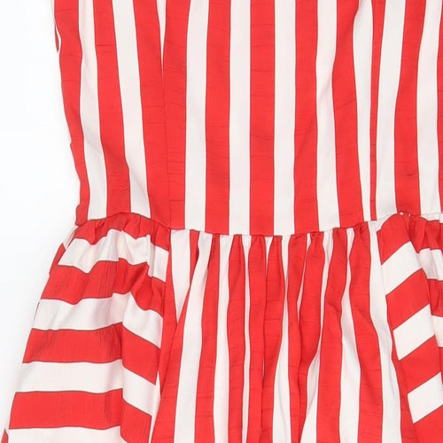 Marina Kaneva Womens Red Striped Polyester A-Line Size 12 Scoop Neck Pullover
