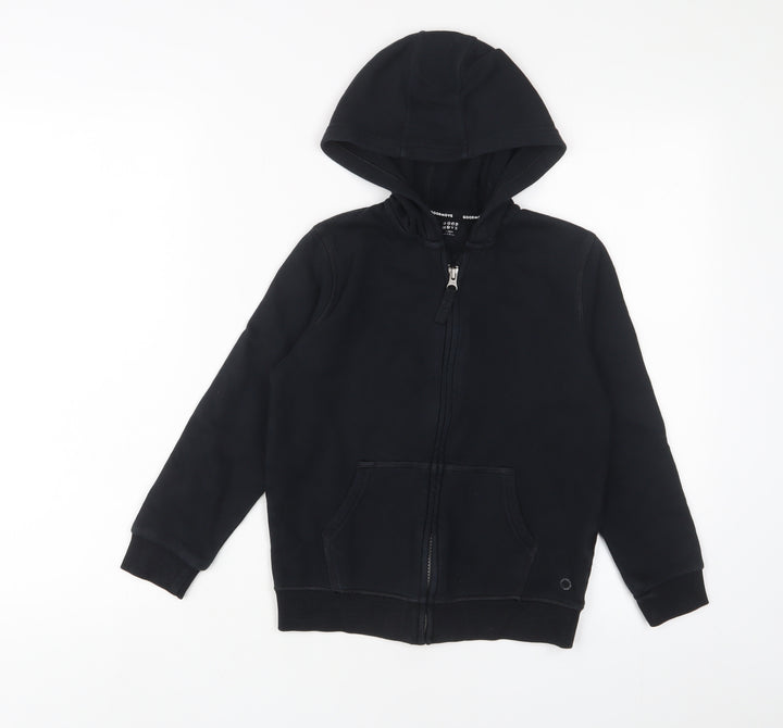 GOODMOVE Boys Black Cotton Full Zip Hoodie Size 7-8 Years Zip