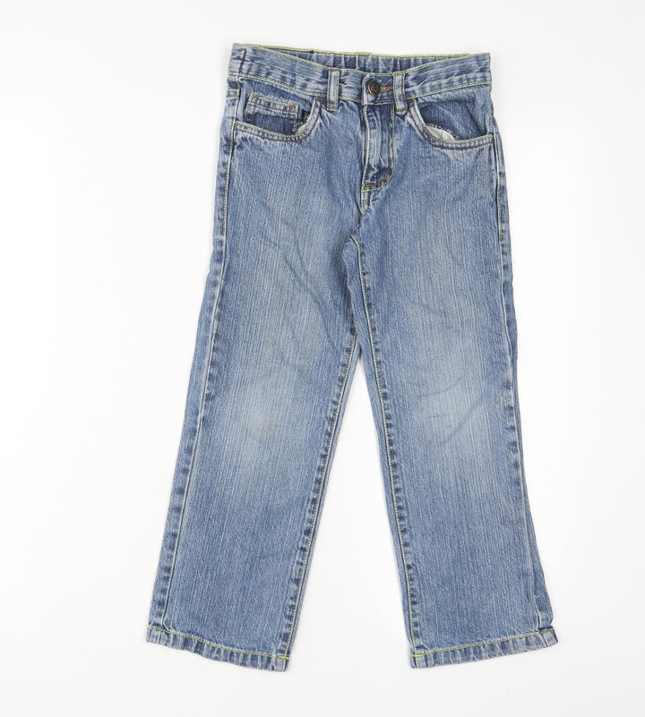 Demo Boys Blue Cotton Straight Jeans Size 7 Years L20 in Regular Zip - Adjustable waist