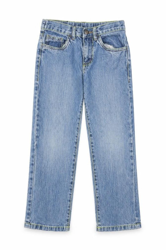 Demo Boys Blue Cotton Straight Jeans Size 7 Years L20 in Regular Zip - Adjustable waist