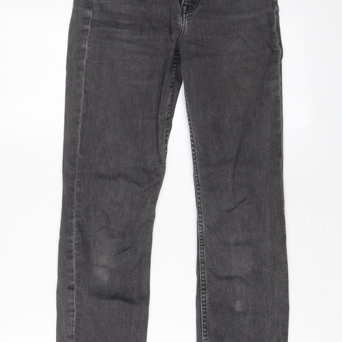 H&M Womens Grey Cotton Straight Jeans Size 8 L26 in Regular Zip