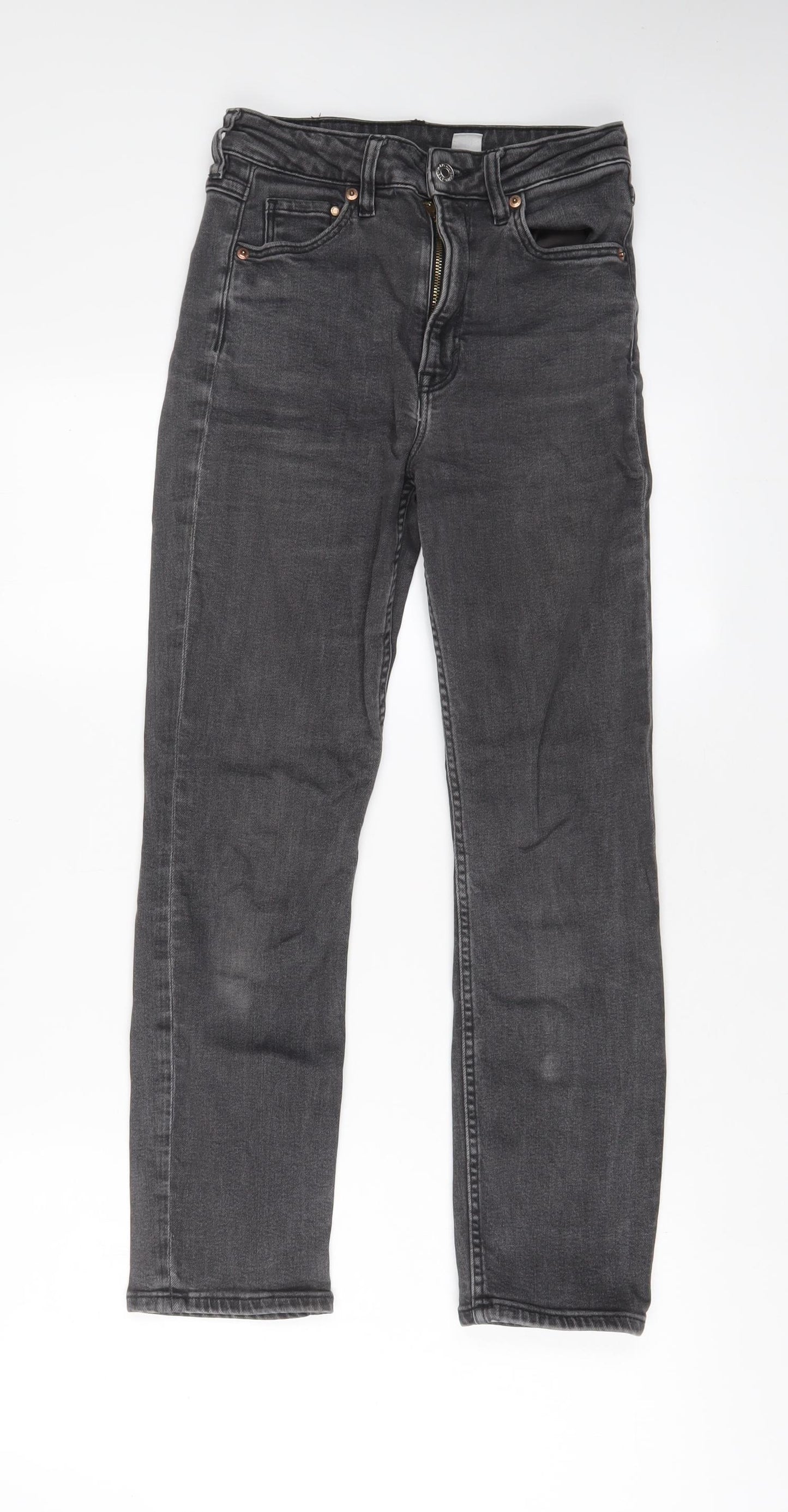 H&M Womens Grey Cotton Straight Jeans Size 8 L26 in Regular Zip