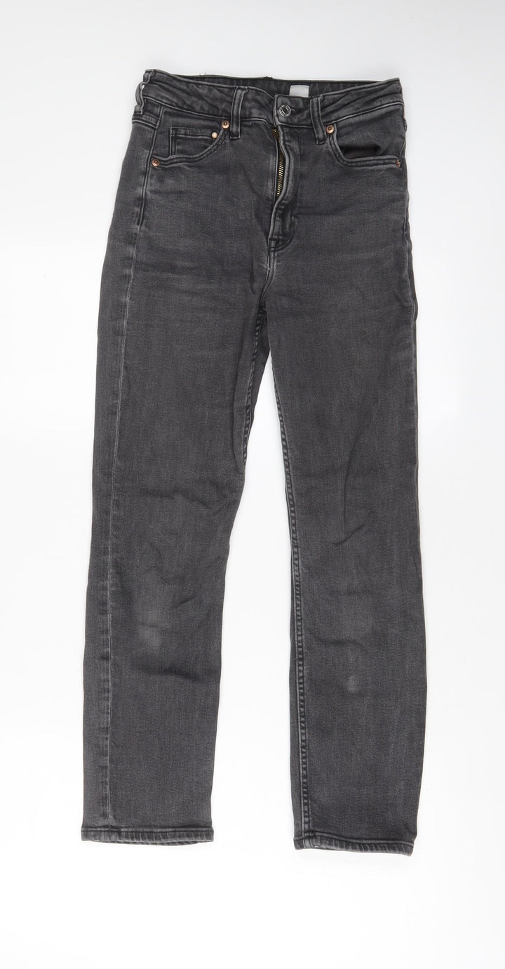 H&M Womens Grey Cotton Straight Jeans Size 8 L26 in Regular Zip