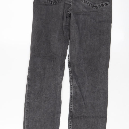 H&M Womens Grey Cotton Straight Jeans Size 8 L26 in Regular Zip