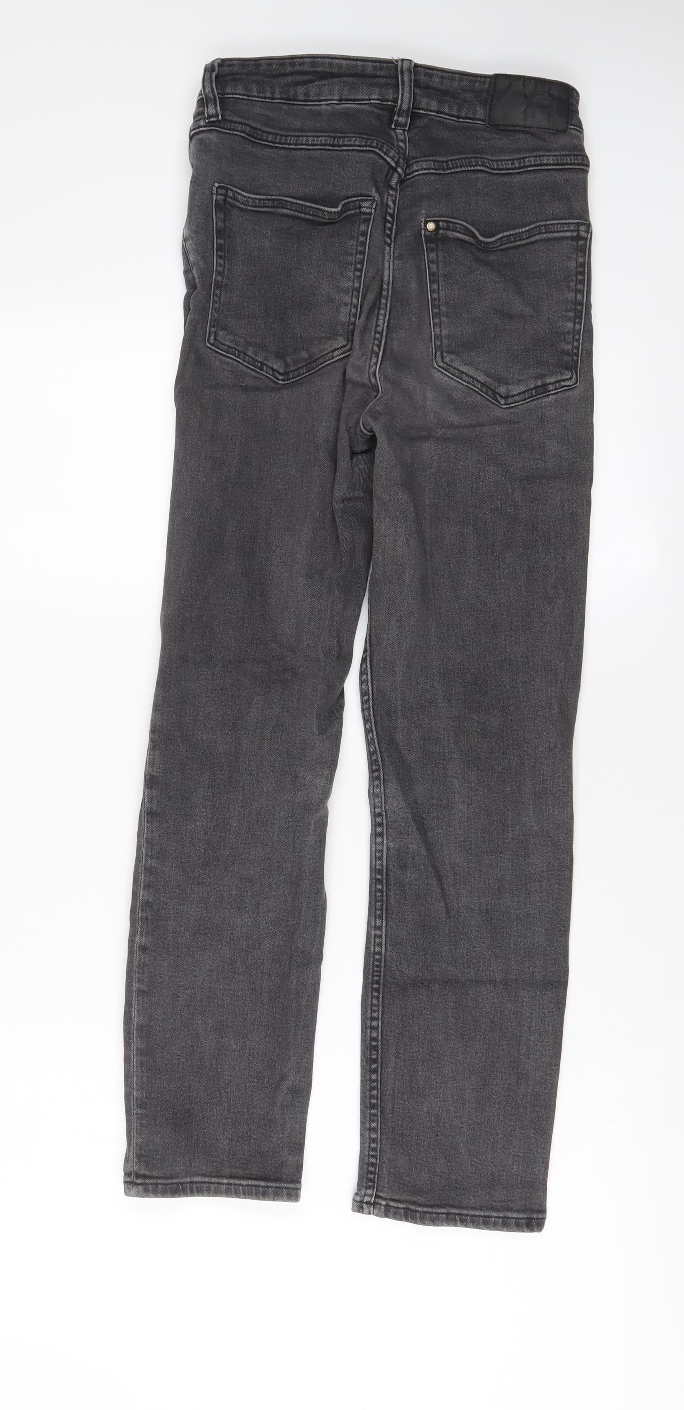 H&M Womens Grey Cotton Straight Jeans Size 8 L26 in Regular Zip