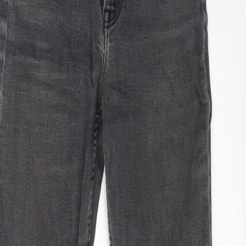 H&M Womens Grey Cotton Straight Jeans Size 8 L26 in Regular Zip