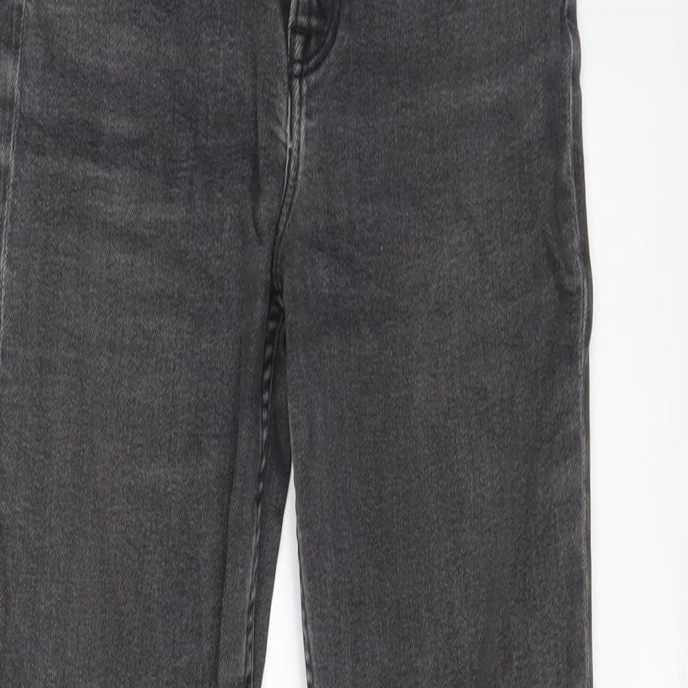 H&M Womens Grey Cotton Straight Jeans Size 8 L26 in Regular Zip