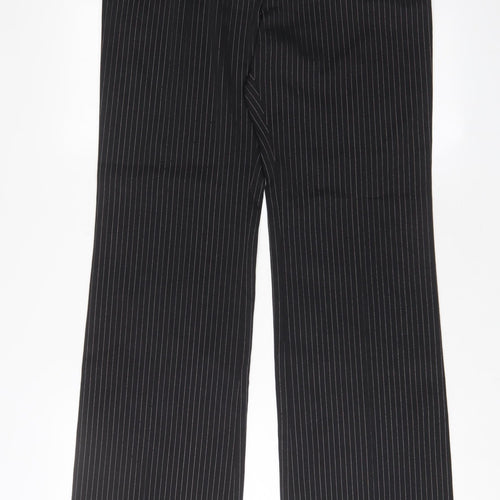 Etam Womens Black Striped Polyester Trousers Size 14 L31 in Regular Hook & Eye