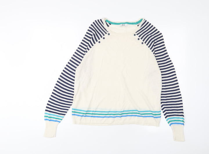 Klass Womens Beige Crew Neck Striped Viscose Pullover Jumper Size 4